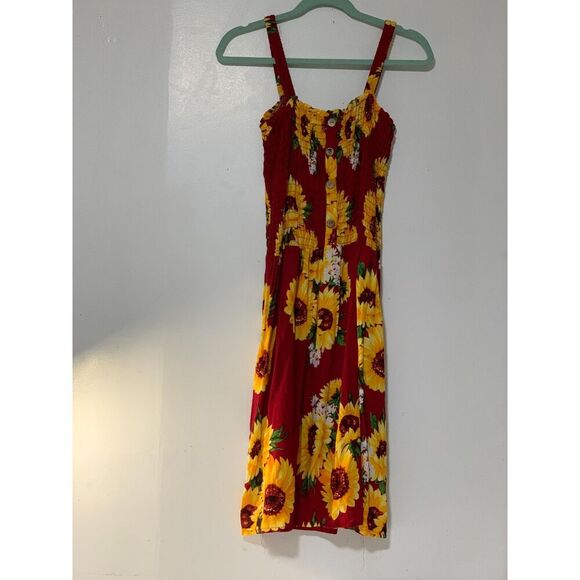 J&W Women’s Cute Sleeveless Red Sunflowers Dress, fit & flare MIDI DRESS size XL - Picture 4 of 13